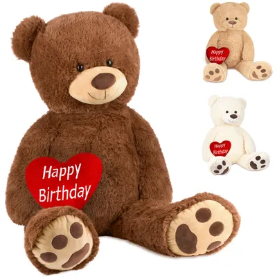 Productafbeelding van BRUBAKER XXL Knuffelbeer, 100 cm, met "Happy Birthday" hart - Pluchen knuffel, bruin
