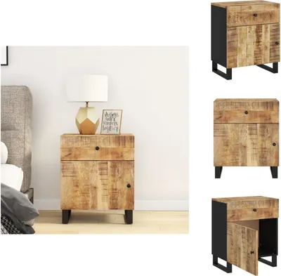 Image de vidaXL Table de chevet 50x33x60 cm Bois massif de manguier & bois composite - Tables de chevet
