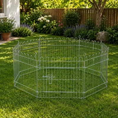 Produktbild von belviona Freigehege, Kleintiergehege für Kaninchen & Meerschweinchen, 8 Gitterelemente mit Schutznetz und Tür, 59x58 cm, KI-generiertes Bild