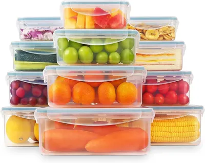 Obrázok produktu pre Sada plastových nádob na skladovanie potravín – 12 kusov – s vzduchotesnými viekami – bez BPA – odolné proti úniku – vhodné do mikrovlnnej rúry a mrazničky – na prípravu jedál