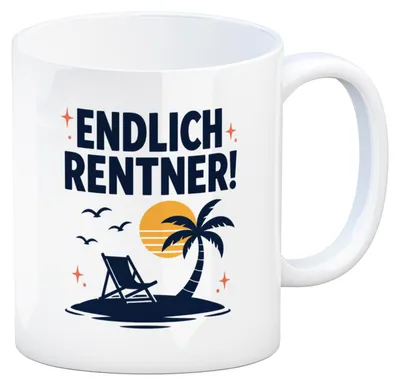 Produktbild von Kaffeebecher Endlich Rentner - Kaffeetasse mit Strandmotiv Tasse Mit Spruch: