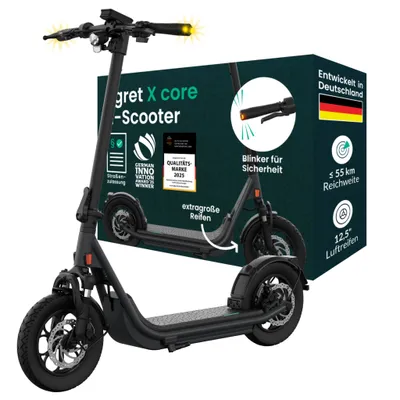 Produktbild von EGRET E-Scooter mit Straßenzulassung (ABE), 55 km Reichweite, 12,5" Offroad Luftreifen, Federung, Scheibenbremsen, Blinker, App – X core