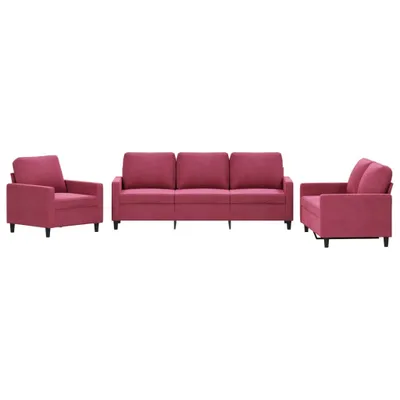 Immagine prodotto di vidaXL Set di divani 3 pezzi con cuscini in velluto rosso vino