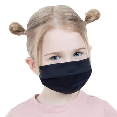 Produktbild von 4 Stück Kinder Maske Staub Baumwoll Gesichtsmaske waschbar 2-Lagen Schwarz