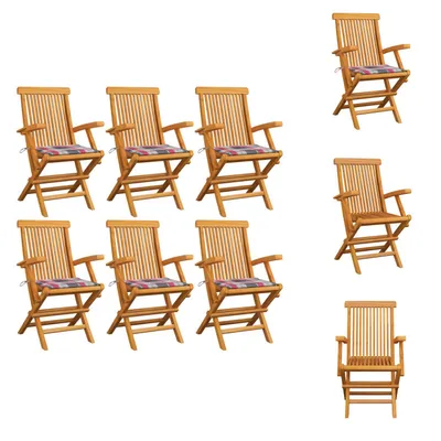 Produktbild von vidaXL Gartenstühle Rote Karomuster-Kissen 6 Stk. Massivholz Teak -  Gartenstühle