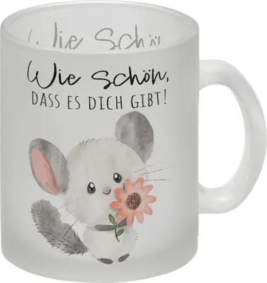 Produktbild von Chinchilla Glas Tasse mit Spruch Wie schön dass es dich gibt