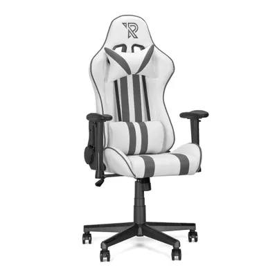 Produktbild von Ranqer Felix Gaming Stuhl - Professioneller Gaming-Sessel - Ergonomischer Gaming Stuhl - 2D-Armlehnen - 180° verstellbare Rückenlehne mit Kissen - Stabiles Nylon Gestell - Weiß / Grau
