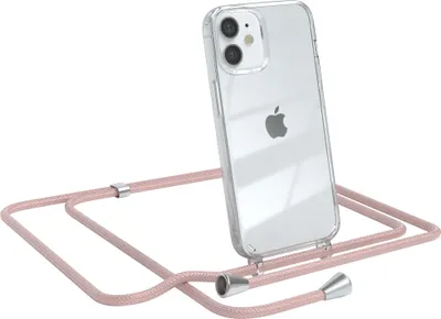 Produktbild von EAZY CASE Handykette kompatibel mit Apple iPhone 12 Mini, Handyhülle mit Umhängeband, Handykordel, Schutzhülle Clear, Band in Rosa