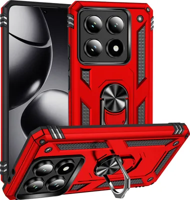 Obrázek produktu pro Pouzdro pro Xiaomi 14T Pro dvouvrstvé robustní, vojenská ochrana pouzdro s držákem prstenu a stojánkem červené