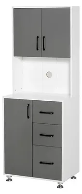 Image de Buffet de cuisine - Armoire de cuisine avec plan de travail - Plusieurs compartiments, 2+1 portes, 3 tiroirs - Grande étagère supérieure - Bois massif - 60x40x160 cm - Deux couleurs : vert armée