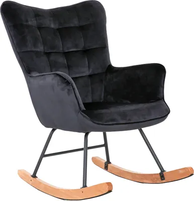 Produktbild von byLIVING Schaukelstuhl RICHIE / Metall-Gestell schwarz / Kufen aus Buche / Samt-Stoff schwarz / mit Steppung / B 72, H 92, T 92 cm