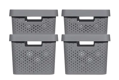 Produktbild von CURVER INFINITY RECYCLING Boxen mit Lochmuster 2x (11L+17L) und Deckel dunkelgrau 246377