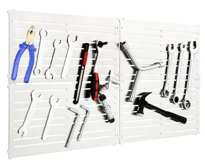 Image de Porte-outils magnétique - panneau mural - 4 plateaux - 32 bandes magnétiques puissantes - 60 x 30 cm - plastique - argent