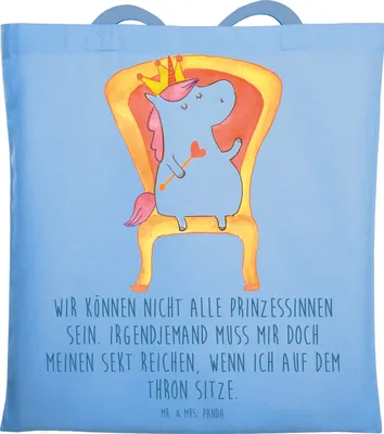 Produktbild von Mr. & Mrs. Panda Tote Bag Einhorn Prinzessin - Sky Blue - Geschenk, Tasche, Jutebeutel, Uni, Geburtstag, Geburtstagsgeschenk, Laptoptasche, Schultasche, Unicorn, Monat