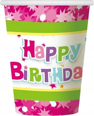 Obrázek produktu pro Růžové papírové kelímky Happy Birthday 6 kusů