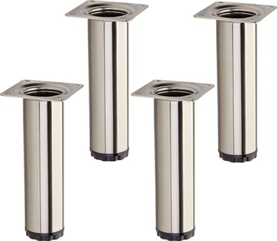 Produktbild von 4 Stück Möbelfüße BRAVO Höhe 150 mm (+ 10 mm) Ø 40 mm Edelstahloptik höhenverstellbare Schrankbeine aus Stahl belastbar bis 50 kg pro Stützfuß SOTECH