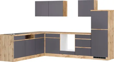 Produktbild von Held Möbel Winkelküche ohne Geräte PISA 300 cm grau matt zerlegt Variante reversibel 1114.6311