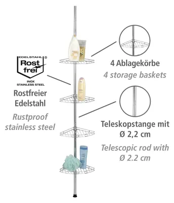 Produktbild von WENKO Teleskop Duschecke Eckregal Duschregal Duschablage Badregal Edelstahl Prea
