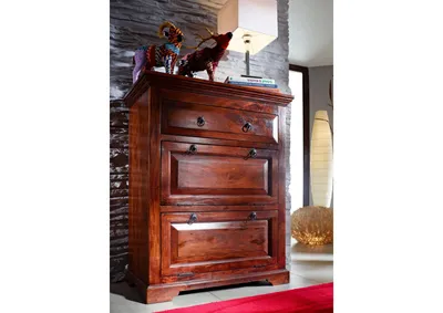 Produktbild von MASSIVMOEBEL24 Kommode Akazie 80x45x100 nougat lackiert OXFORD #904