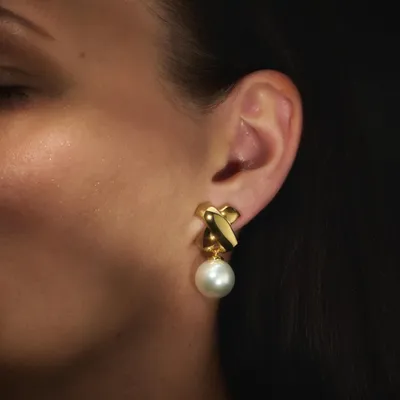 Immagine prodotto di Orecchini a clip dorati, pendenti con perla bianca, gioielli da donna
