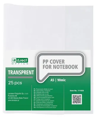Produktbild von D.RECT Heftumschläge 25er Set DIN A5, transparent, durchsichtig, Hefthüllen aus strapazierfähiger und abwischbarer Polypropylen-Folie, stark 90 mic, klar