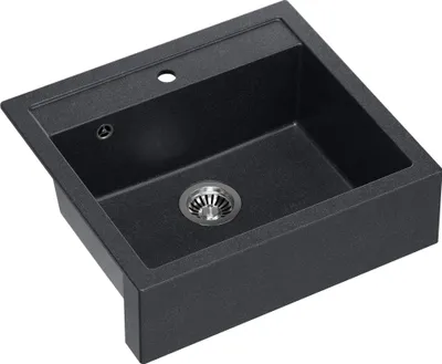 Produktbild von QUADRON Spülbecken 2-Becken Spüle | Größe: 59,5 x 54 x 20,5 cm | BILL 110 | Granitspüle aus GraniteQ mit Siphon | Schwarz Diamant/Abfluss aus Stahl