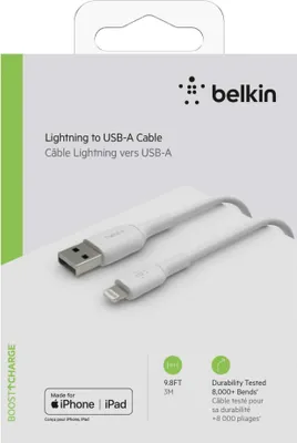 Image de Belkin BOOST CHARGE - Câble Lightning - Lightning (M) bis USB (M) - 3 m - bleu - pour Apple 10,5 pouces iPad Pro ; 12,9 pouces iPad Pro (2ème génération) ; iPhone 11, 11 Pro, 11 Pro Max, 8, XR, XS, XS Max