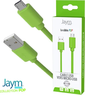 Produktbild von Jaym, Micro-USB auf USB-A Kabel 2,4A Laden & Synchronisation POP 1,5m, Grün