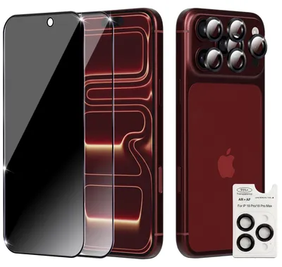 Obrázek produktu pro 2-balení iPhone 18 Pro Max Ochranné sklo na displej (1 Privacy + 1 čiré) & 2-balení ochrana objektivu - Tvrzené sklo 9H - Super kvalita 3D