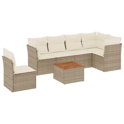 Produktbild von 7-tlg. Garten-Sofagarnitur mit Kissen Beige Poly Rattan