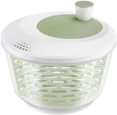 Produktbild von PolkaHome® Salat-Schleuder, 4,4 Liter, Durchmesser 23,5 cm, BPA-freier Kunststoff, weiß, inklusive Deckel mit Ausgießer