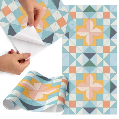 Produktbild von Möbelfolie 75x150 cm - Klebefolie Möbel - Selbstklebende Folie - Folie für Möbel - Möbelfolie Küche - Klebefolie Küche - Möbelfolie Schrank - Wasserdicht - Abwaschbar - Selbstklebend - Luftblasenfrei - Rückstandslos entfernbar - Geometrisches Mosaik