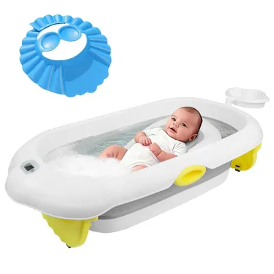 Produktbild von Faltbar XL Baby Badewanne mit Rutschfestem Badewannensitz & Duschhaube,Portable Reisedusche Babywanne,Baby Bathtub Bis 3 Jahre Geburtsgeschenke