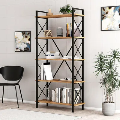 Immagine prodotto di Mongiana - Libreria, 90x34x180h cm Marrone Rovere, 5 Ripiani