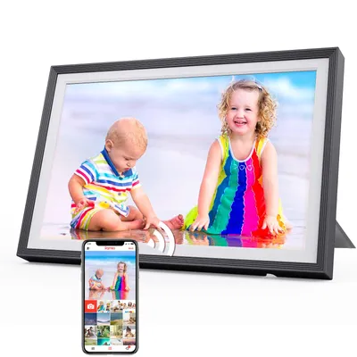 Imagen del producto de Marco de fotos digital de 10.1" con Wi-Fi, 32GB de almacenamiento, pantalla táctil IPS HD, para compartir fotos y vídeos a través de una aplicación, ideal para el hogar y la oficina