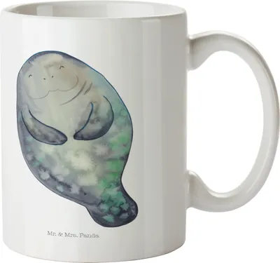 Produktbild von Mr. & Mrs. Panda Pott Seekuh Happy - Weiß - Geschenk, Trinklernbecher, Achtsamkeit, Kindertasse, Respekt, Neustart, Zufrieden, Mehrwegbecher, Meer, Plastikbecher, Haferl