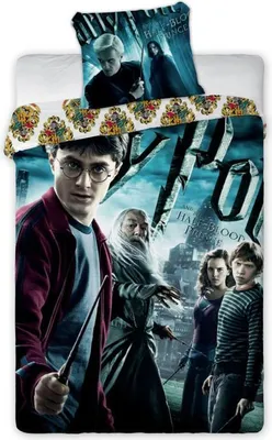 Produktbild von Wizarding World Kinder Wendebettwäsche Harry Potter Dumbledore Snape Ron Hermine Harry Zauber Magie Schule Hogwarts Zauberstab Bettdecke 140 x 200 + Kopfkissen 70 x 90 cm 100% Baumwolle