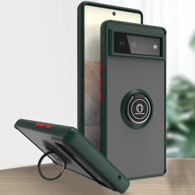 Obrázek produktu pro Pouzdro pro Google Pixel 6 matné průsvitné TPU pouzdro s prstencovým držákem a stojánkem tmavě zelená