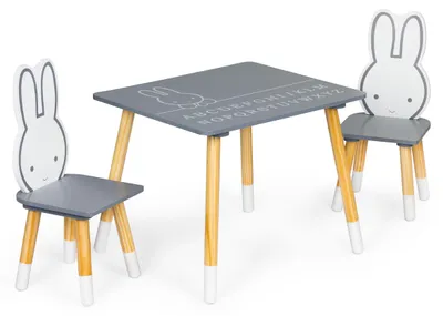 Produktbild von ECOTOYS Kinderholztisch mit zwei Stühlen Bunny