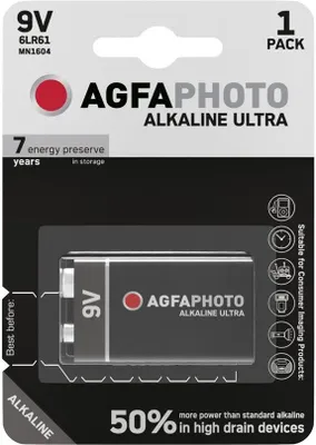 Zdjęcie produktu dla AgfaPhoto Batterie Alkaline Ultra -9V 6LR61 E-Block     1St.