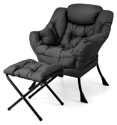 Produktbild von Relaxsessel mit Hocker, Loungesessel mit Fußstütze, Kopfstütze und Armlehnen, Fernsehsessel mit Seitentasche, bis 150 kg belastbar, Sessel für Wohnzimmer, Schlafzimmer und Büro (Grau)