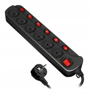 Zdjęcie produktu dla Orno Listwa Zasilająca "Multiswitch"6 Gniazd 2P+Z, Kabel 3X 1,5 Mm, Długość 1,5M Czarna