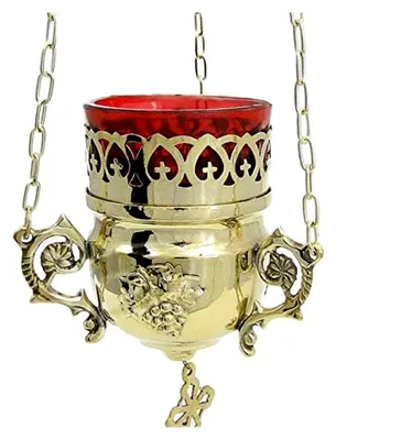 Produktbild von Ewiglichtampel antik Messing Hängelampe mit Ankerkette, handgefertigt, Teelicht-Betrieb, Höhe 15 cm, Kette 86 cm, Ø 8 cm