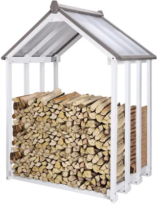Produktbild von WONDERMAKE® Kaminholzregal Holz Dach außen, Brennholzregal Holzlager-Regal Feuerholzregal Kaminholzunterstand Kaminholzlager Brennholzlager, weiß grau