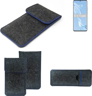Produktbild von K-S-Trade Handy-Hülle Schutz-Hülle kompatibel mit Meizu 18 Pro Filztasche Pouch Tasche Case Sleeve Filzhülle dunkelgrau, blauer Rand