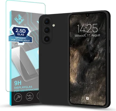 Produktbild von Hülle für Samsung Galaxy A26 5G mit 9H Displayglas Displayschutz Plus Case Cover Bumper Silikon Softgrip Schutzhülle Farbe: Schwarz