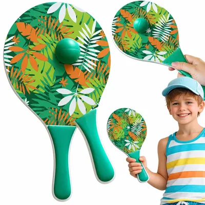 Obrázok produktu pre Plážové rakety drevené pálky set s loptičkou 2 kusy plážový tenis vzor 2