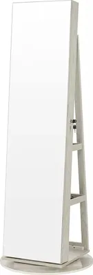 Imagen del producto de Espejo armario And OutdoorMatch Ayden – Armario para joyas con espejo – Iluminación interior – Espejo de cuerpo entero sin marco – 3 estantes, giratorio 360 grados, con cerradura, color blanco con efecto madera