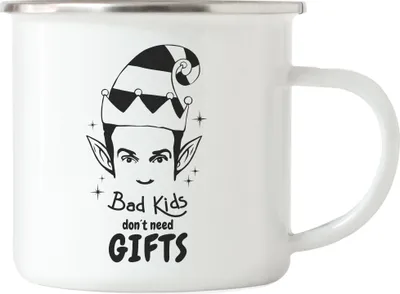 Produktbild von Bad Kids don't need gifts Emaille-Tasse Weihnachten Christmas Party Geschenk Geschenkidee Happy Christmas