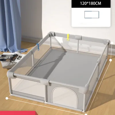 Productafbeelding van Grote looprekken/speelkooi voor baby's, afscheiding/omheining, 120 x 180 cm, met opbergzak, activiteitencentrum, met kussentjes, grijs